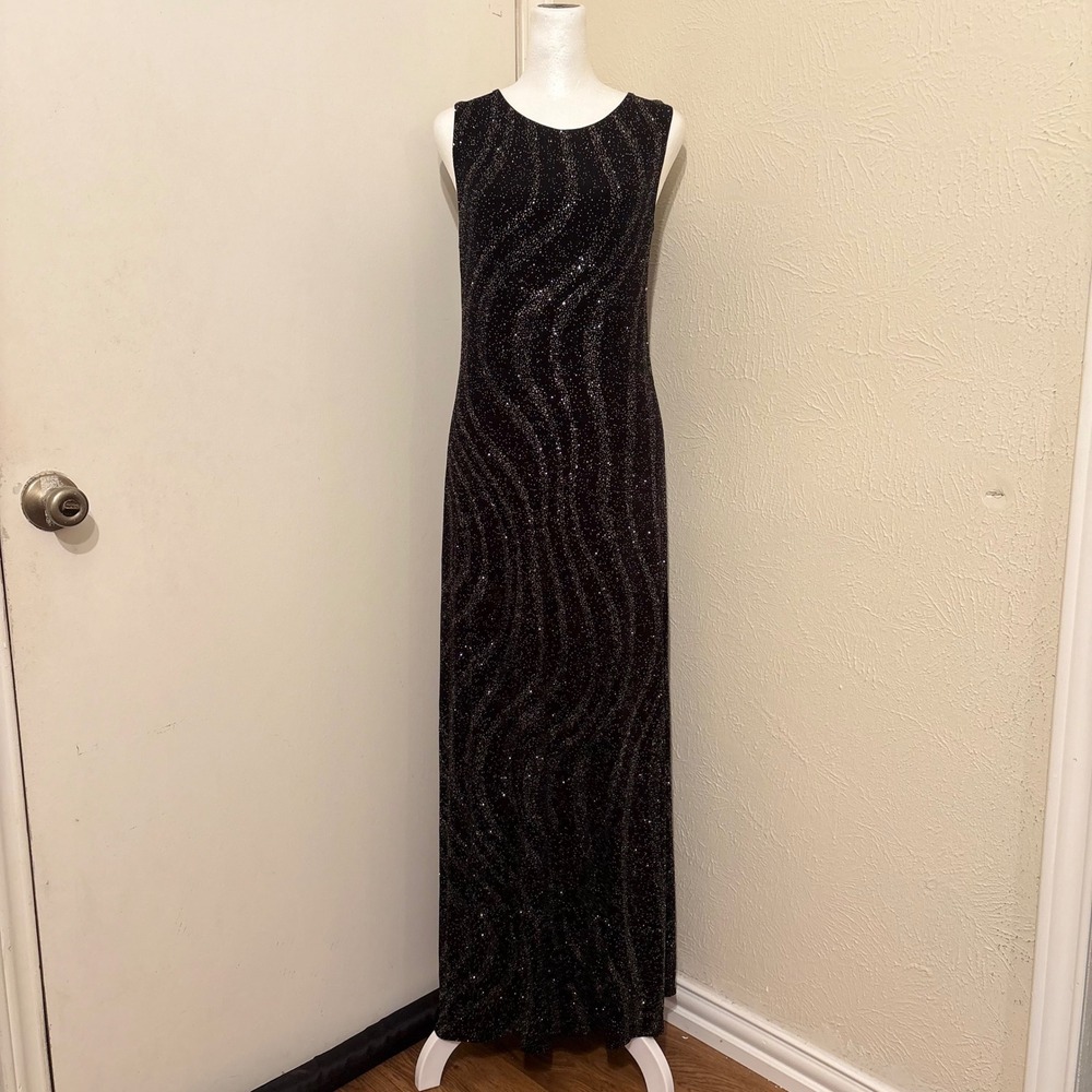 90s Vintage Whimsygoth Glam Black Silver Glitter Celestial Dress Sleeveless 10